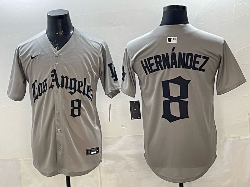 Men 2026 Los Angeles Dodgers #8 Hernandez Grey Five generations Nike MLB Jersey style 005->los angeles dodgers->MLB Jersey